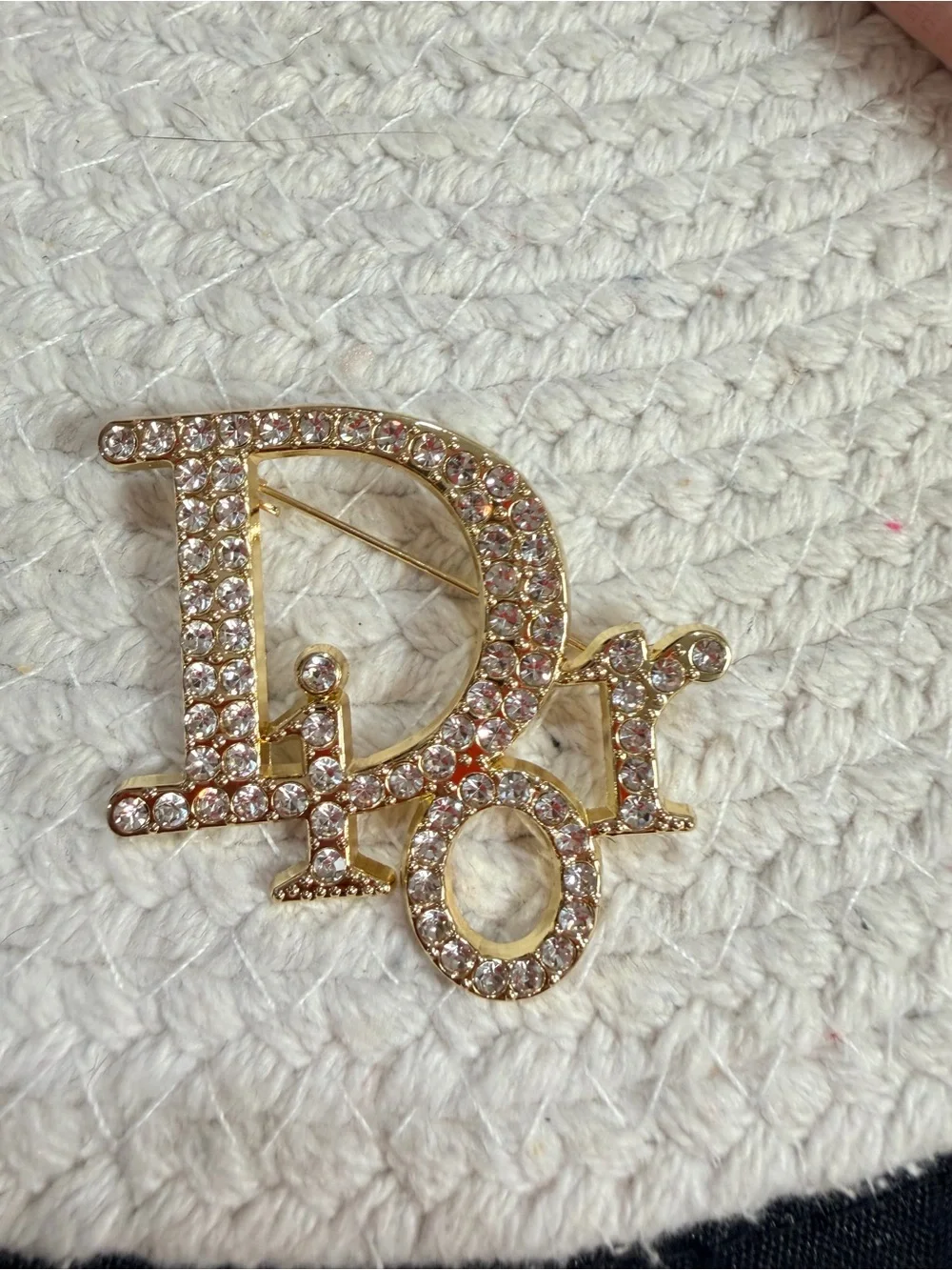 Gold-Tone Logo Brooch with Clear Crystals | New